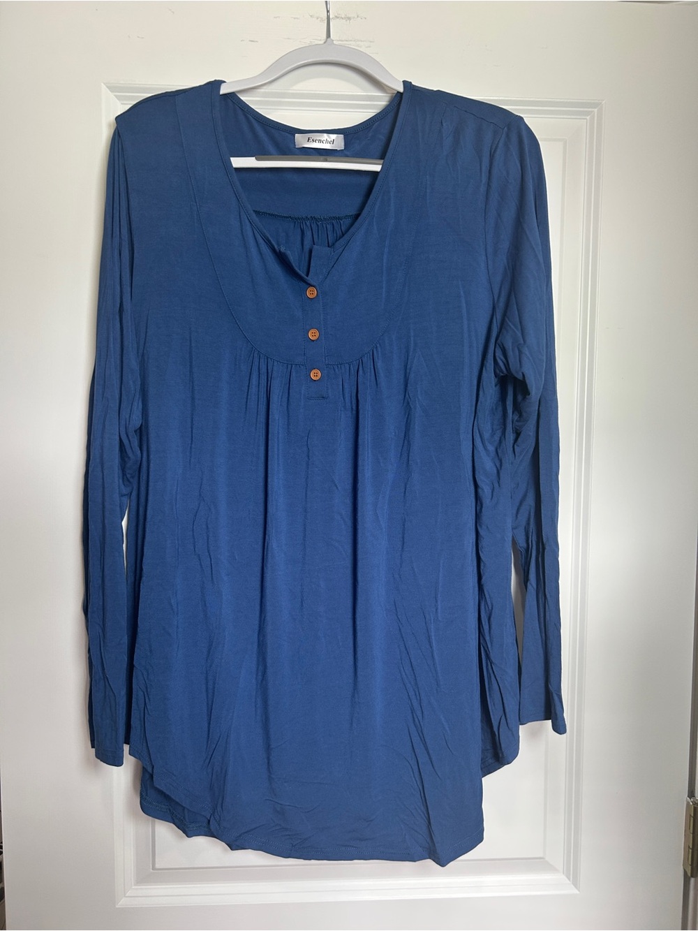 Blue Long-Sleeve Scoop Henley Top